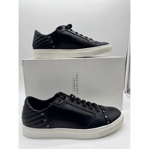 Versace Collection V900 576 Black Leather Medusa Head Studded Sneakers Mens 40